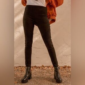 Lulus Watch Me Work Black Faux Suede Motto Leggings
